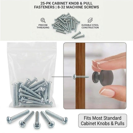 Cabinet Knob & Pull Machine Screws 25-pk (8-32 x 1-1/2") or Choose Your Length; Fasteners for Kitchen & Bathroom Drawer & Door Hardware.