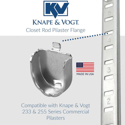 KV Closet Rod Pilaster Flange (2-pk) for 1-1/16" O.D. Tube - Made in USA - for Knape & Vogt 233 & 255 Series Pilasters - Wardrobe End Support Bracket, Heavy-Duty.