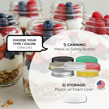 Lid for Ball/Atlas Mason Jars, Regular Mouth - Made in the USA (1 Count) - [You Choose - Metal or Plastic] Food Grade Cap, Lids for Standard Size Glass Canning Jars (Metal Lid - White).