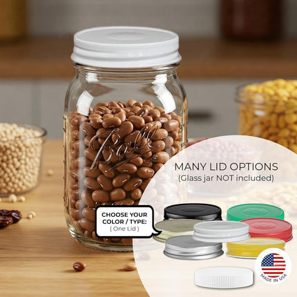 Lid for Ball/Atlas Mason Jars, Regular Mouth - Made in the USA (1 Count) - [You Choose - Metal or Plastic] Food Grade Cap, Lids for Standard Size Glass Canning Jars (Metal Lid - White).