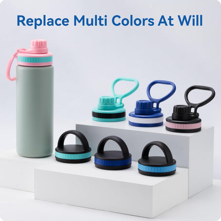 6 Pack Rubber Lid Grip Bands Three Finger Spout Lid, Non-Slip & Multicolor Grip Strap, Fits for Wide Mouth Water Bottle Lid with Detachable Band.