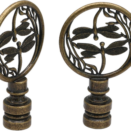 Biaungdo 2 Pack Double Dragonflies Lamp Finial, Antique Bronze Decorative Finial for Lamp Shades, Hollowing Out Lamp Finial Cap Knobs for Table Lamp, Floor Lamp, Lamp Decoration.