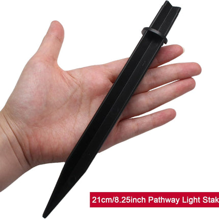 Biaungdo 8 Pcs Ground Spike, 8.25 Inch Black Reinforced Plastic Ground Spikes ABS Lights Replacement Stakes Yard Stakes for Solar Pathway Torch Garden Lights.