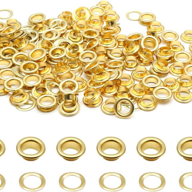 Biaungdo 1/4" Eyelets, Gold Grommets Eyelets, Metal Eyelets with Washers for Canvas, Shoes, Clothing, Fabric, Leather and Bag, 100 Sets (Gold).