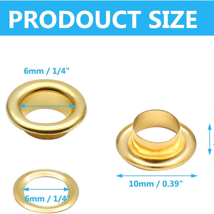 Biaungdo 1/4" Eyelets, Gold Grommets Eyelets, Metal Eyelets with Washers for Canvas, Shoes, Clothing, Fabric, Leather and Bag, 100 Sets (Gold).