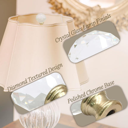 Biaungdo 2 Pack Crystal Lamp Finial, Clear Lamp Finial Cap Knob Diamond Lamp Shade Finial Glass Lamp Screw Top Lamp Decoration for Lamp Shade, with 1/4-27 Inch Gold Base.