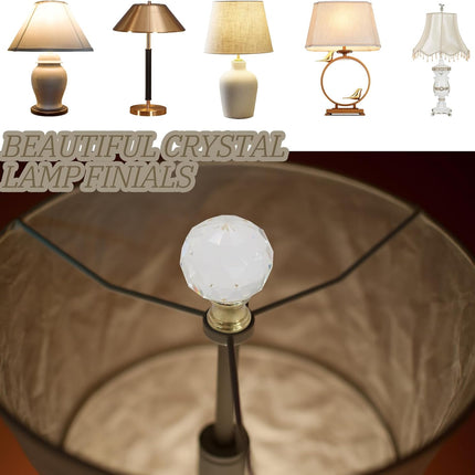 Biaungdo 2 Pack Crystal Lamp Finial, Clear Lamp Finial Cap Knob Diamond Lamp Shade Finial Glass Lamp Screw Top Lamp Decoration for Lamp Shade, with 1/4-27 Inch Gold Base.