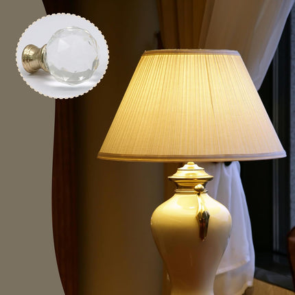 Biaungdo 2 Pack Crystal Lamp Finial, Clear Lamp Finial Cap Knob Diamond Lamp Shade Finial Glass Lamp Screw Top Lamp Decoration for Lamp Shade, with 1/4-27 Inch Gold Base.