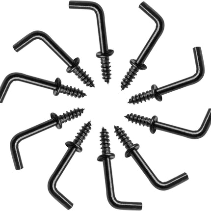 Biaungdo 100 Pack 1/2" L Hooks, Black Screw in Hooks Small L Shaped Hooks Right Angle Screw Hooks 7 Shape Hook Mini Self Tapping Screw Hooks Tiny Metal Screw Hooks for Hanging.