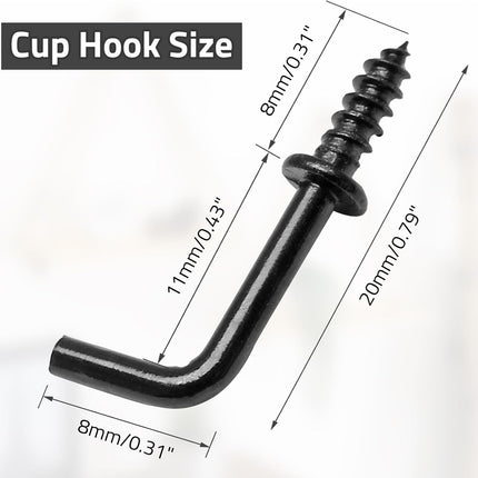 Biaungdo 100 Pack 1/2" L Hooks, Black Screw in Hooks Small L Shaped Hooks Right Angle Screw Hooks 7 Shape Hook Mini Self Tapping Screw Hooks Tiny Metal Screw Hooks for Hanging.