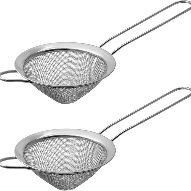 Biaungdo 2 Pcs 8.5 cm/3.3 Inch Fine Mesh Strainer, Stainless Steel Tea Strainer Conical Mesh Strainers Sieve for Cocktail, Coffee, Food, Noodles, Tea Filter(Small).
