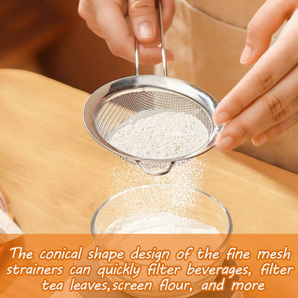 Biaungdo 2 Pcs 8.5 cm/3.3 Inch Fine Mesh Strainer, Stainless Steel Tea Strainer Conical Mesh Strainers Sieve for Cocktail, Coffee, Food, Noodles, Tea Filter(Small).