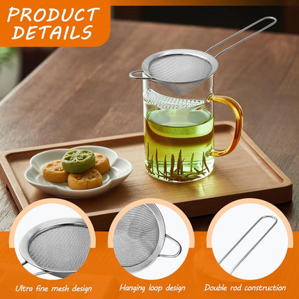 Biaungdo 2 Pcs 8.5 cm/3.3 Inch Fine Mesh Strainer, Stainless Steel Tea Strainer Conical Mesh Strainers Sieve for Cocktail, Coffee, Food, Noodles, Tea Filter(Small).
