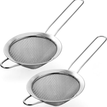 Biaungdo 2 Pcs 8.5 cm/3.3 Inch Fine Mesh Strainer, Stainless Steel Tea Strainer Conical Mesh Strainers Sieve for Cocktail, Coffee, Food, Noodles, Tea Filter(Small).