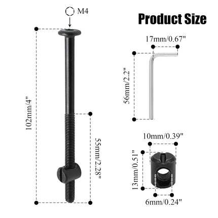 Biaungdo M6 x 100mm Bunk Bed Bolts, Hex Drive Socket Furniture Barrel Screws Bolt Nuts Furniture Crib Baby Bed Bolt with Wrench(Black, 12 Pcs).
