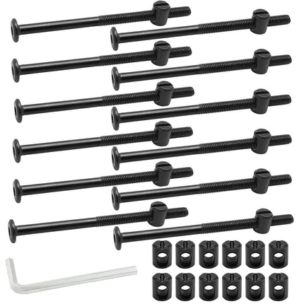 Biaungdo M6 x 100mm Bunk Bed Bolts, Hex Drive Socket Furniture Barrel Screws Bolt Nuts Furniture Crib Baby Bed Bolt with Wrench(Black, 12 Pcs).