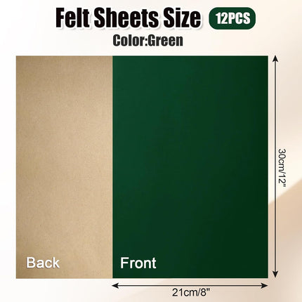 Biaungdo 12 Pcs Self Adhesive Felt Sheets, Dark Green 8 x 12 Inch Felt Fabric Sheet with Adhesive Backing for Arts Crafts Drawer Jewelry Box(A4 Size).