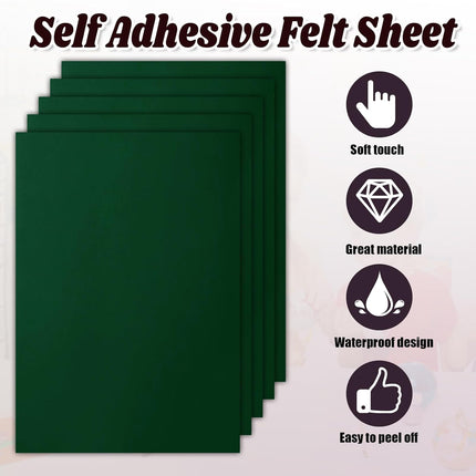 Biaungdo 12 Pcs Self Adhesive Felt Sheets, Dark Green 8 x 12 Inch Felt Fabric Sheet with Adhesive Backing for Arts Crafts Drawer Jewelry Box(A4 Size).