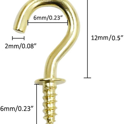 Biaungdo 100 Pcs 1/2" Ceiling Cups Hooks Screw Hooks Ceiling Cup Hooks Self-Tapping Screws Hooks Gold.