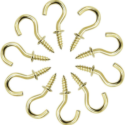 Biaungdo 100 Pcs 1/2" Ceiling Cups Hooks Screw Hooks Ceiling Cup Hooks Self-Tapping Screws Hooks Gold.