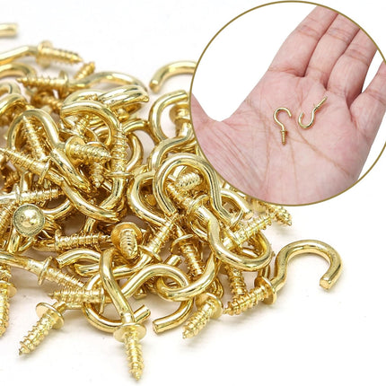 Biaungdo 100 Pcs 1/2" Ceiling Cups Hooks Screw Hooks Ceiling Cup Hooks Self-Tapping Screws Hooks Gold.