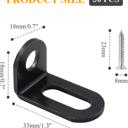 Biaungdo 18x18x33mm/0.7"x0.7"x1.3" Adjustable Right Angle Brackets L-Shape Corner Brace Support Black- (30 Pcs).