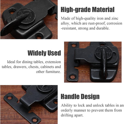 Biaungdo 4 Pieces Metal Dining Table Locks Dining Training Table Buckles Latches Table Connectors Leaf Latch Hardware Accessories(Black).