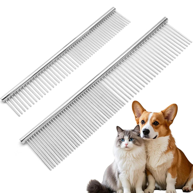 Biaungdo 2 Pcs Dog Grooming Combs Set, Metal Dog Comb for Removing Tangles and Knot, Cat Brush Grooming Tool for Long Haired Pets.