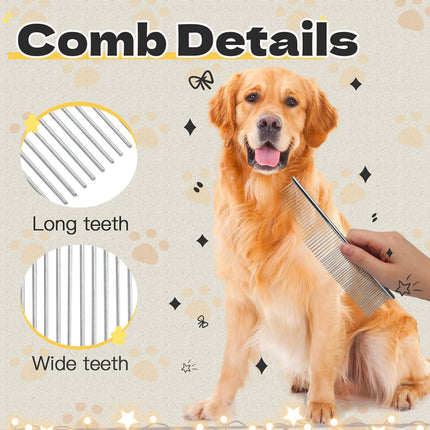 Biaungdo 2 Pcs Dog Grooming Combs Set, Metal Dog Comb for Removing Tangles and Knot, Cat Brush Grooming Tool for Long Haired Pets.