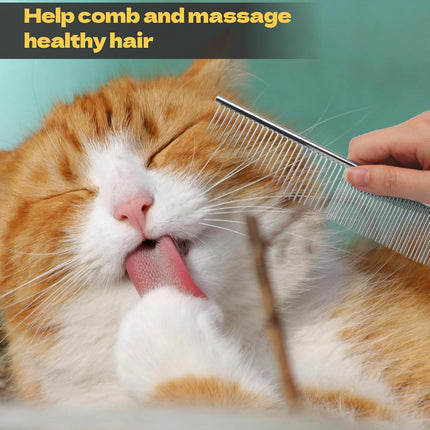 Biaungdo 2 Pcs Dog Grooming Combs Set, Metal Dog Comb for Removing Tangles and Knot, Cat Brush Grooming Tool for Long Haired Pets.