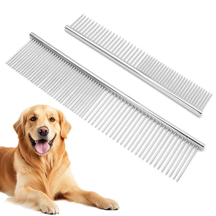 Biaungdo 2 Pcs Dog Grooming Combs Set, Metal Dog Comb for Removing Tangles and Knot, Cat Brush Grooming Tool for Long Haired Pets.