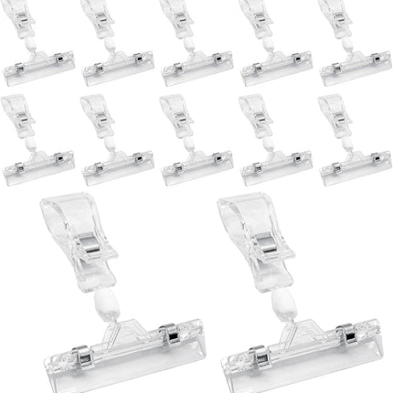 Biaungdo 12 Pcs Rotating Clip Swivel Sign Rotatable Holding Clamp, Clear Rotating Sign Clip Price Display Holder Clips for Shelves, Store, Business, Exhibition, Supermarkets.