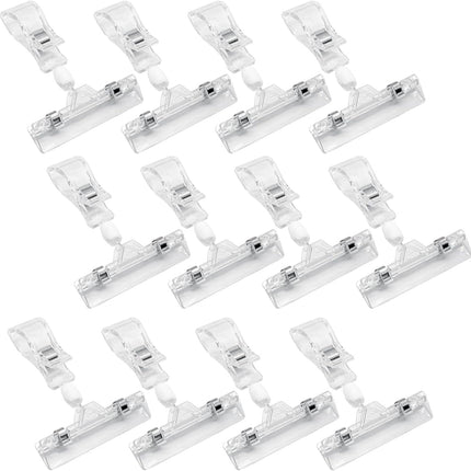 Biaungdo 12 Pcs Rotating Clip Swivel Sign Rotatable Holding Clamp, Clear Rotating Sign Clip Price Display Holder Clips for Shelves, Store, Business, Exhibition, Supermarkets.