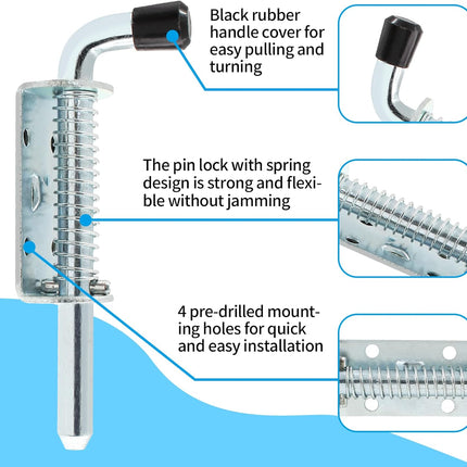 Biaungdo 2 Pcs 5 Inch Spring Loaded Latch Pin, Heavy Duty Carbon Steel Barrel Bolt Latch, Sliding Door Lock for Utility Trailer Gate, Cabinets.