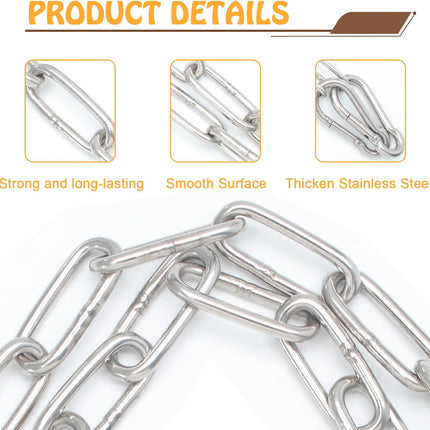 Biaungdo 20 Inch Gate Chain Lock, Chain Link Lock Fence Gate Latch with Carabiner, Stainless Steel Chain Link Gate Lock for Outdoor Fence, Livestock Gate, Yard.