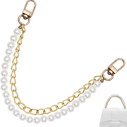 Biaungdo Pearl Purse Chain, Luxury Gold Handbag Straps Replacement, Pearl Bag Charm Chain Strap Short Purse Handles Clutches Handles for DIY Crafts Bags.