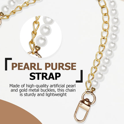 Biaungdo Pearl Purse Chain, Luxury Gold Handbag Straps Replacement, Pearl Bag Charm Chain Strap Short Purse Handles Clutches Handles for DIY Crafts Bags.