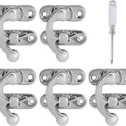 Biaungdo 5pcs Retro Vintage Style Swing Bag Clasp Closure Lock Latch for Furniture Wooden Box Jewelry Case Silver Tone with Mounting Screw & Screwdriver, 33 x 29 mm.