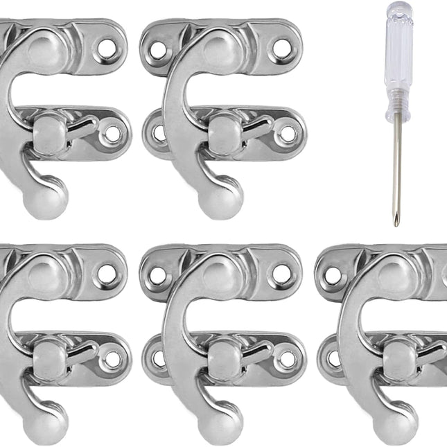 Biaungdo 5pcs Retro Vintage Style Swing Bag Clasp Closure Lock Latch for Furniture Wooden Box Jewelry Case Silver Tone with Mounting Screw & Screwdriver, 33 x 29 mm.