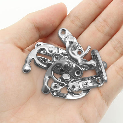 Biaungdo 5pcs Retro Vintage Style Swing Bag Clasp Closure Lock Latch for Furniture Wooden Box Jewelry Case Silver Tone with Mounting Screw & Screwdriver, 33 x 29 mm.