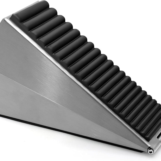 Biaungdo 1 Pack Heavy Duty Door Stopper, Up to 3 Inch Tall Adjustable Spring Loaded Large Door Stopper Wedge Stoppers Stainless Steel Doorstop for Bottom of Door(Brushed Nickel).