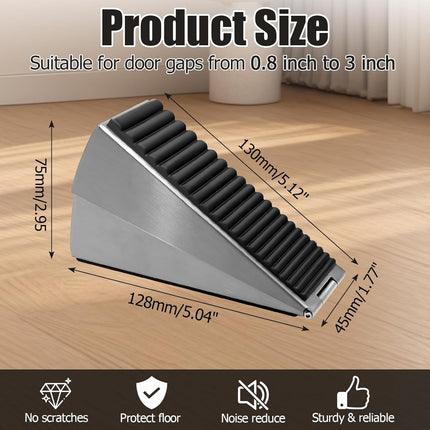 Biaungdo 1 Pack Heavy Duty Door Stopper, Up to 3 Inch Tall Adjustable Spring Loaded Large Door Stopper Wedge Stoppers Stainless Steel Doorstop for Bottom of Door(Brushed Nickel).