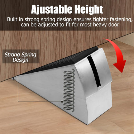Biaungdo 1 Pack Heavy Duty Door Stopper, Up to 3 Inch Tall Adjustable Spring Loaded Large Door Stopper Wedge Stoppers Stainless Steel Doorstop for Bottom of Door(Brushed Nickel).