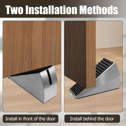 Biaungdo 1 Pack Heavy Duty Door Stopper, Up to 3 Inch Tall Adjustable Spring Loaded Large Door Stopper Wedge Stoppers Stainless Steel Doorstop for Bottom of Door(Brushed Nickel).