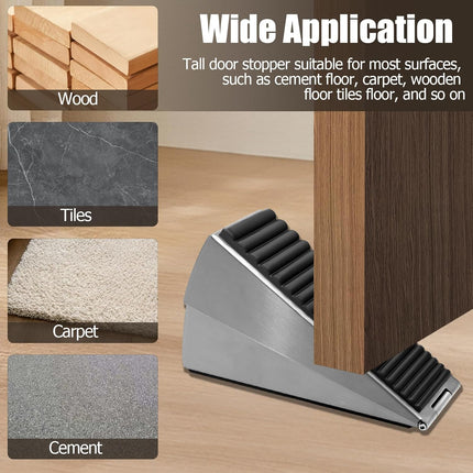 Biaungdo 1 Pack Heavy Duty Door Stopper, Up to 3 Inch Tall Adjustable Spring Loaded Large Door Stopper Wedge Stoppers Stainless Steel Doorstop for Bottom of Door(Brushed Nickel).