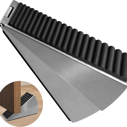 Biaungdo 1 Pack Heavy Duty Door Stopper, Up to 3 Inch Tall Adjustable Spring Loaded Large Door Stopper Wedge Stoppers Stainless Steel Doorstop for Bottom of Door(Brushed Nickel).