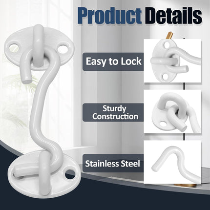 Biaungdo Heavy Duty Hook and Eye Latch, 3 Inch White Privacy Hook Barn Door Lock Easy Lock, Stainless Steel Gate Latch for Doors/Windows/Sheds/Gates/Fences/Closets/Cabinets, 1 Pack.