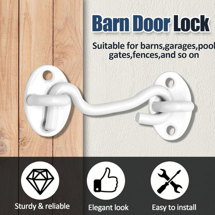 Biaungdo Heavy Duty Hook and Eye Latch, 3 Inch White Privacy Hook Barn Door Lock Easy Lock, Stainless Steel Gate Latch for Doors/Windows/Sheds/Gates/Fences/Closets/Cabinets, 1 Pack.