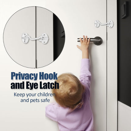 Biaungdo Heavy Duty Hook and Eye Latch, 3 Inch White Privacy Hook Barn Door Lock Easy Lock, Stainless Steel Gate Latch for Doors/Windows/Sheds/Gates/Fences/Closets/Cabinets, 1 Pack.