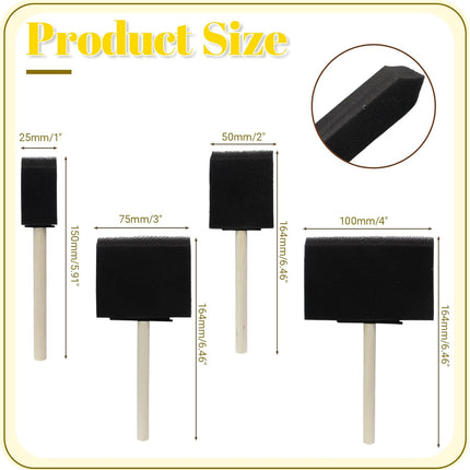 Biaungdo 4 Pcs 4 Sizes Foam Paint Brushes, Foam Sponge Brush for Painting, Sponge Paint Brushes with Wood Handle for Varnishes, Staining, DIY Crafting.